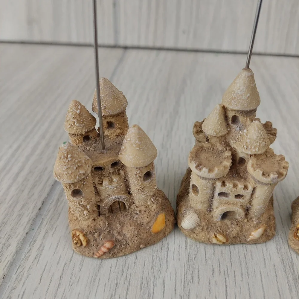 Sandcastle Photo Card Holders Set of 3 Tan Beach Coastal Decor Seashells Home
